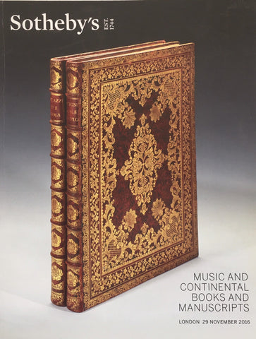 Sotheby's Music and Continental Books and Manuscripts, London, 29 November 2016